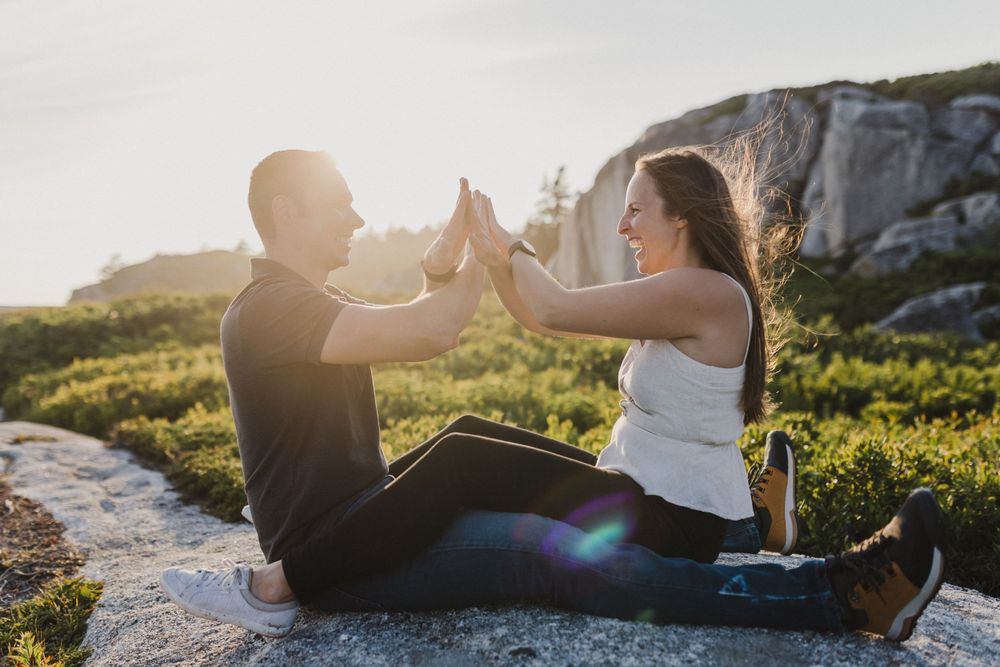 Sunset anniversary couples sessions at Polly's Cove near Peggy's Cove, Nova Scotia