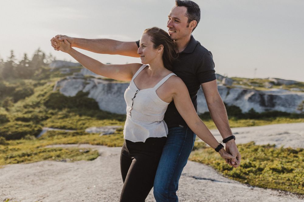Sunset anniversary couples sessions at Polly's Cove near Peggy's Cove, Nova Scotia