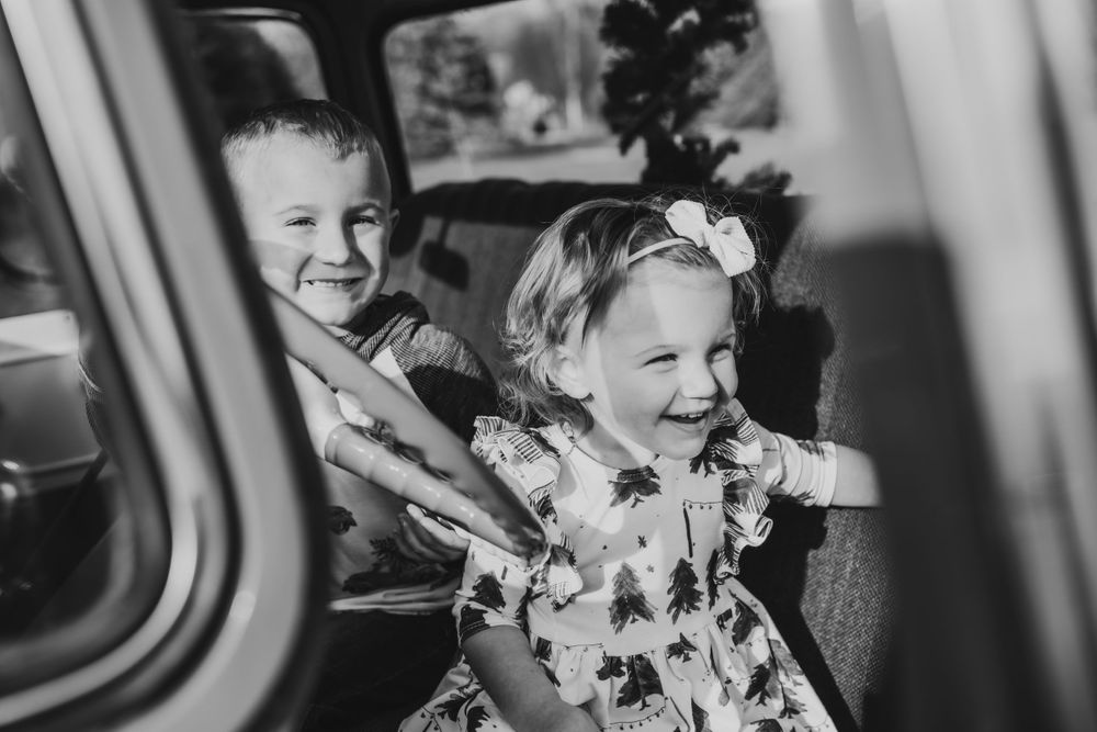 child photo, old car photo, black and white photo