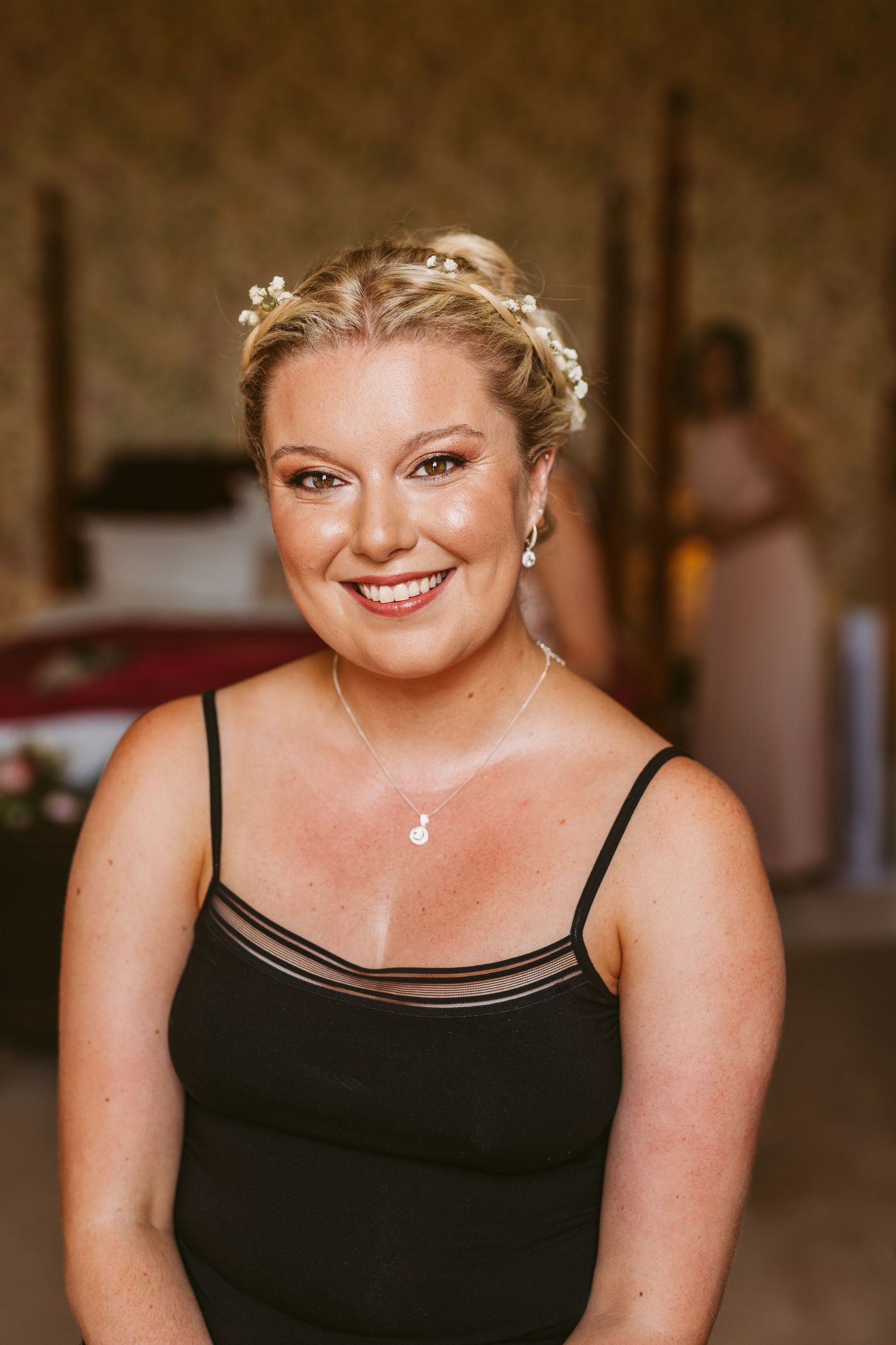 Ardington House Wedding photographer Vicky Lewis bride getting ready looking radiant before getting wedding dress on