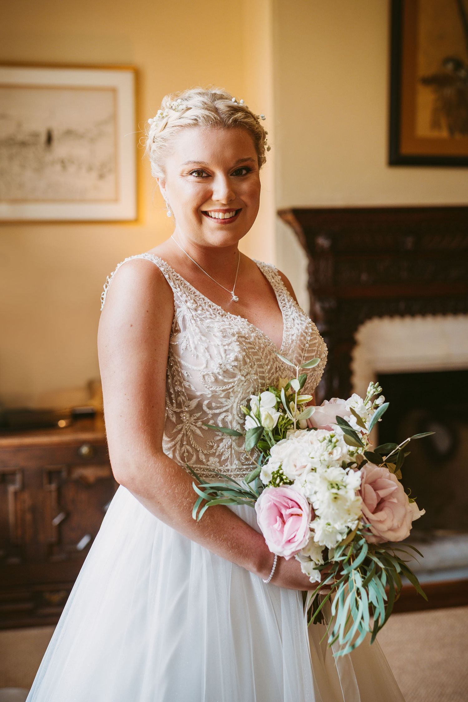 Ardington House Wedding photographer Vicky Lewis bride looking radiant before wedding ceremony