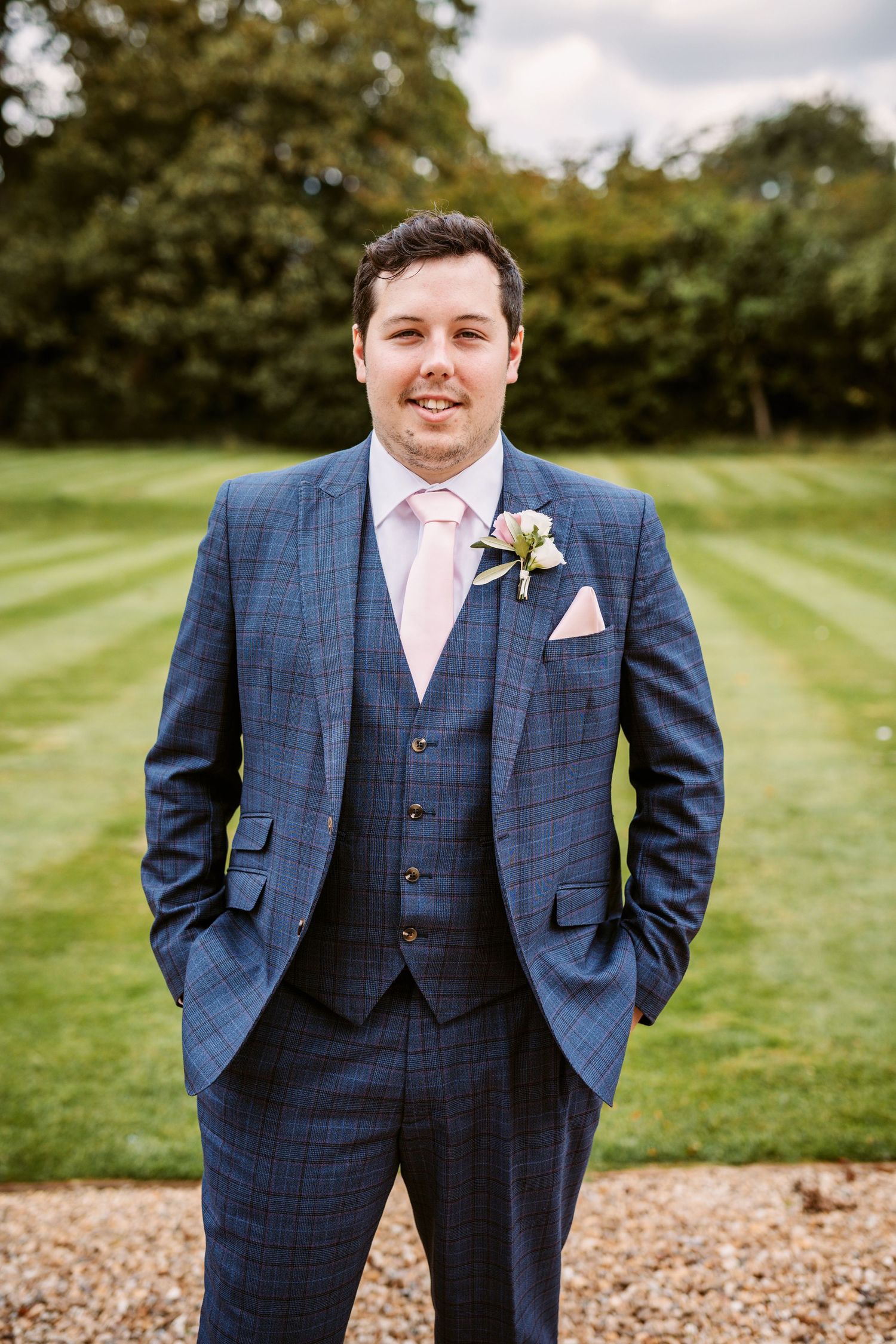 Ardington House Wedding photographer Vicky Lewis groom looking nervous before wedding ceremony