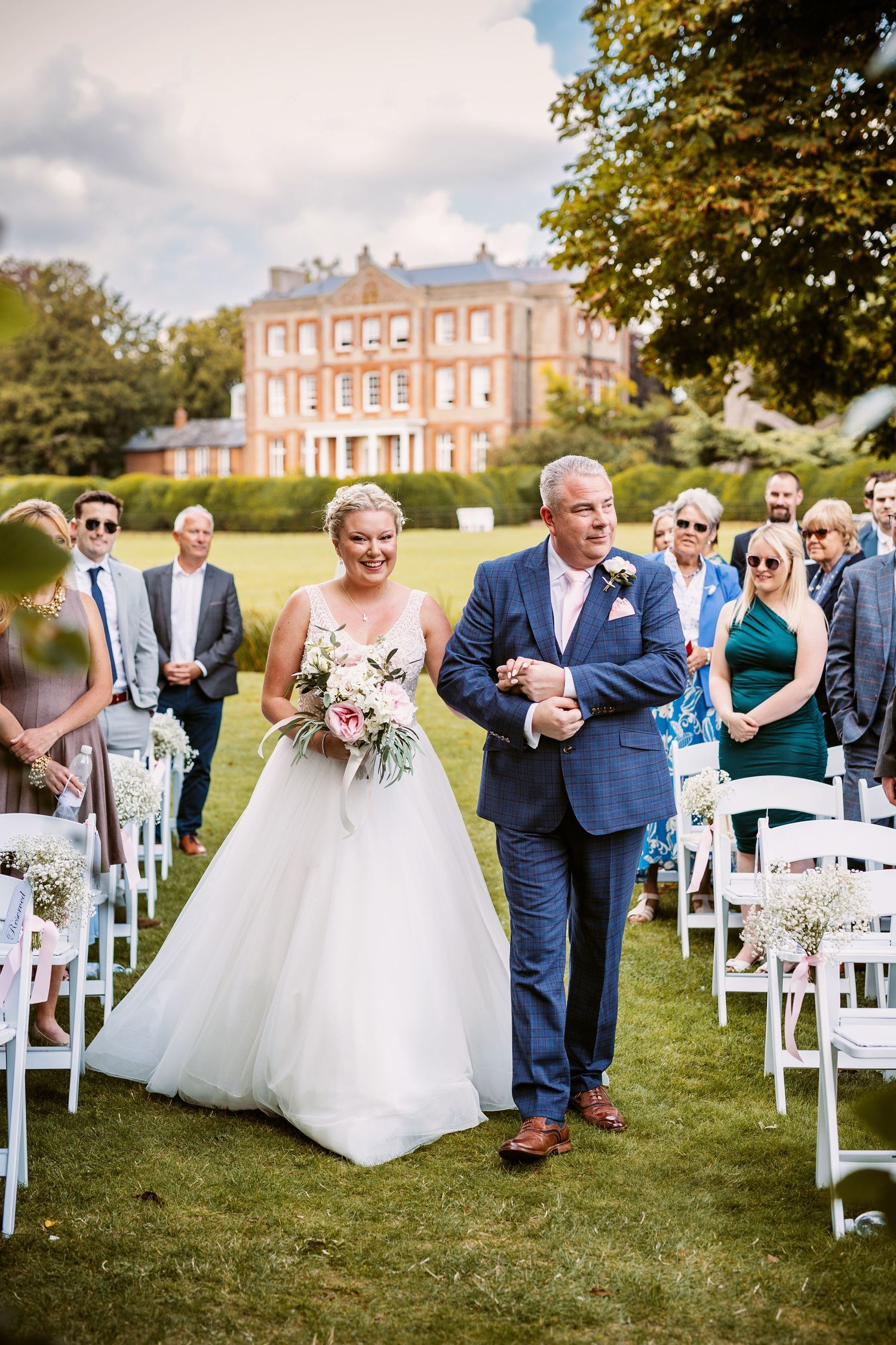 Ardington House Wedding photographer Vicky Lewis bride and father walking down aisle for wedding ceremony
