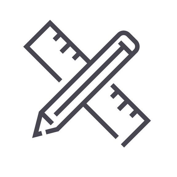 Line icon showing crossed pencil and ruler design tools.