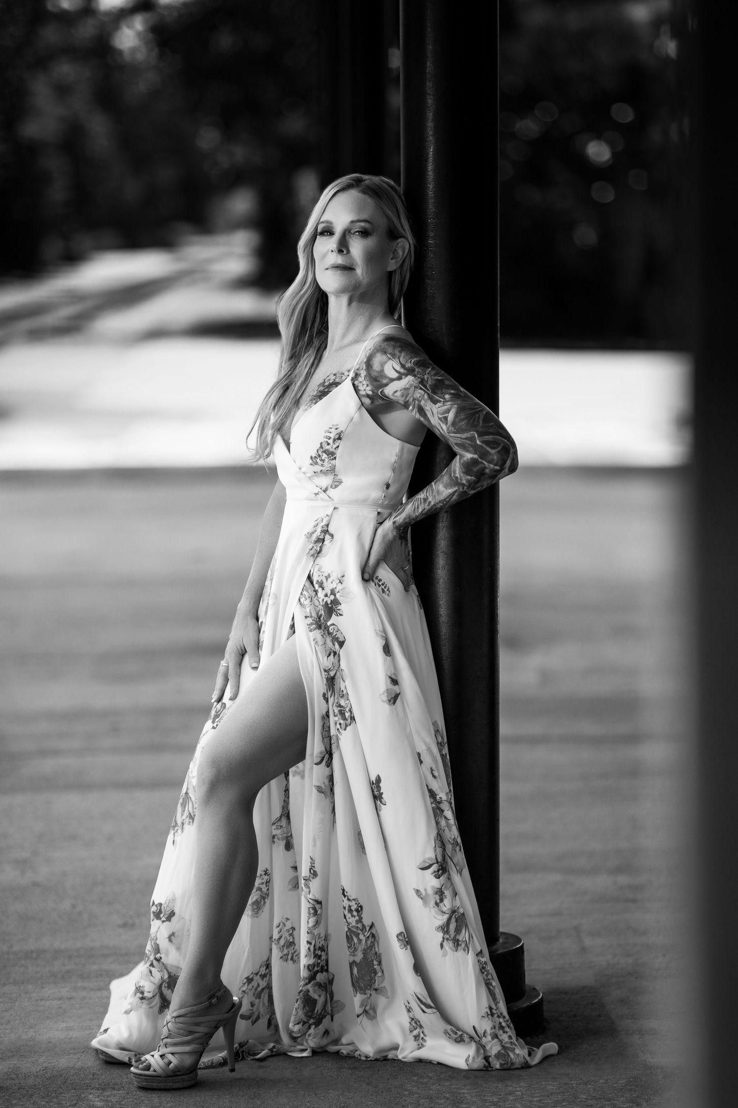 over 40 beauty portrait with sexy leg and tatoos