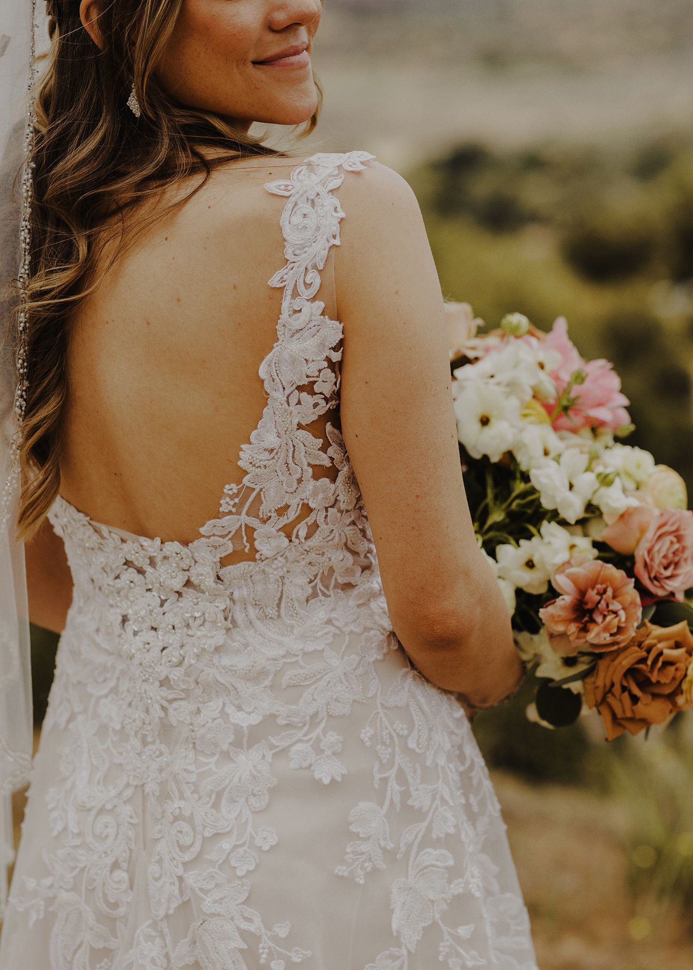 E Noelle Photography in-home wedding in Hidden Hills Los Angeles, bridal portrait dress detail