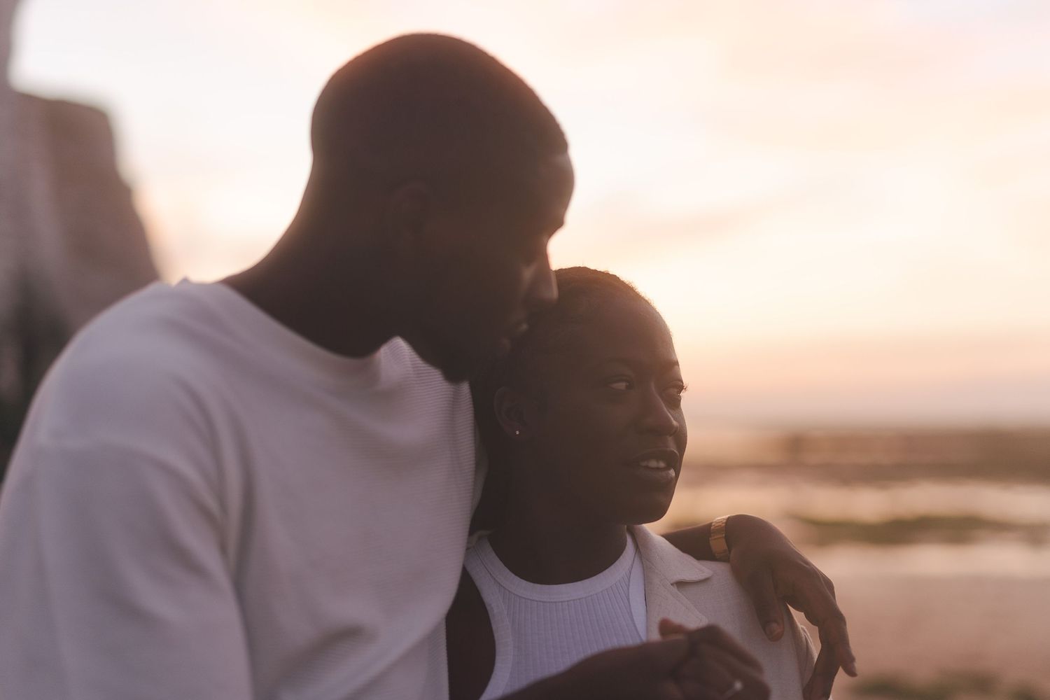 Intimate and relaxed couples photography on the beach in Botany Bay Beach, UK