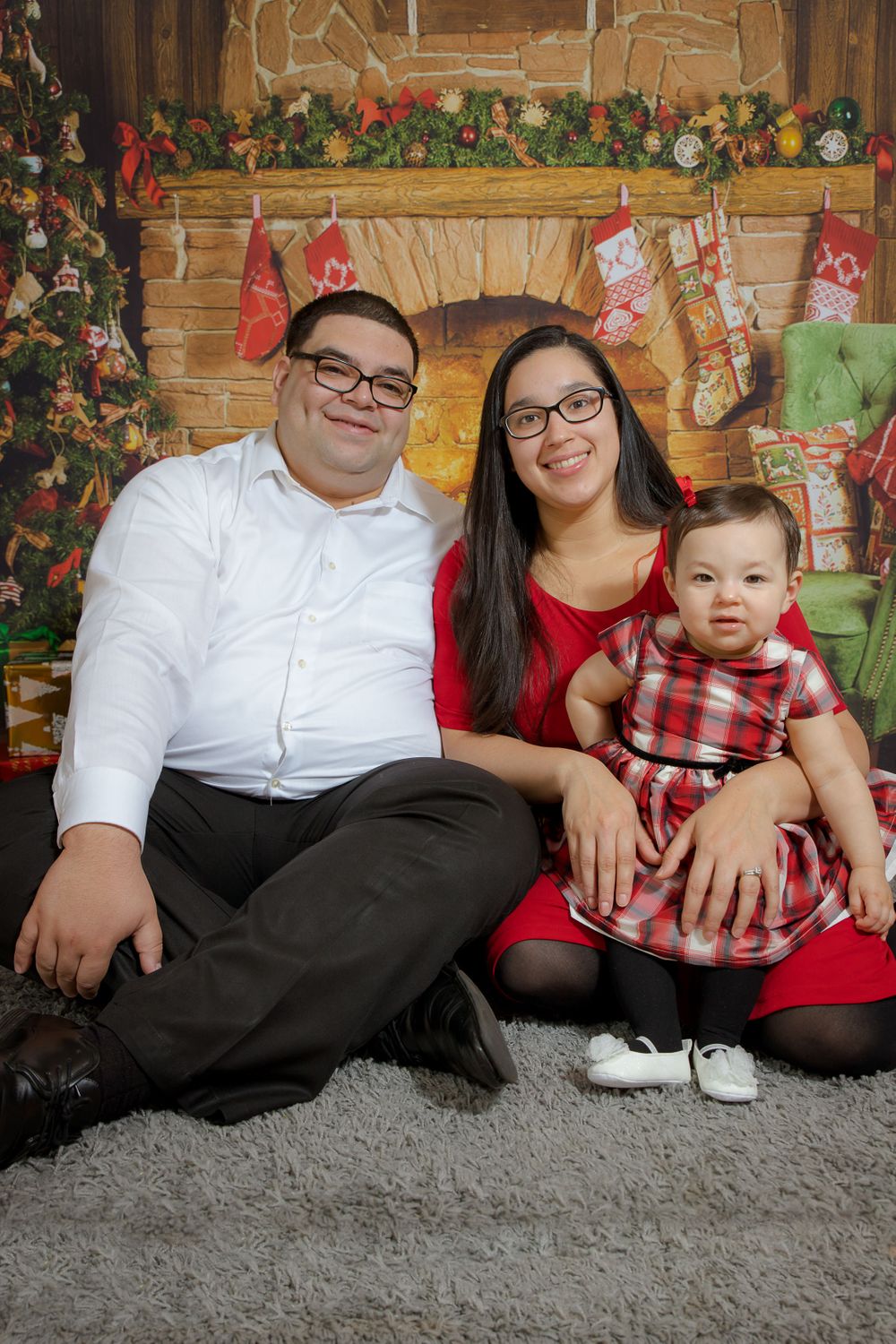 Christmas fireplace family portrait