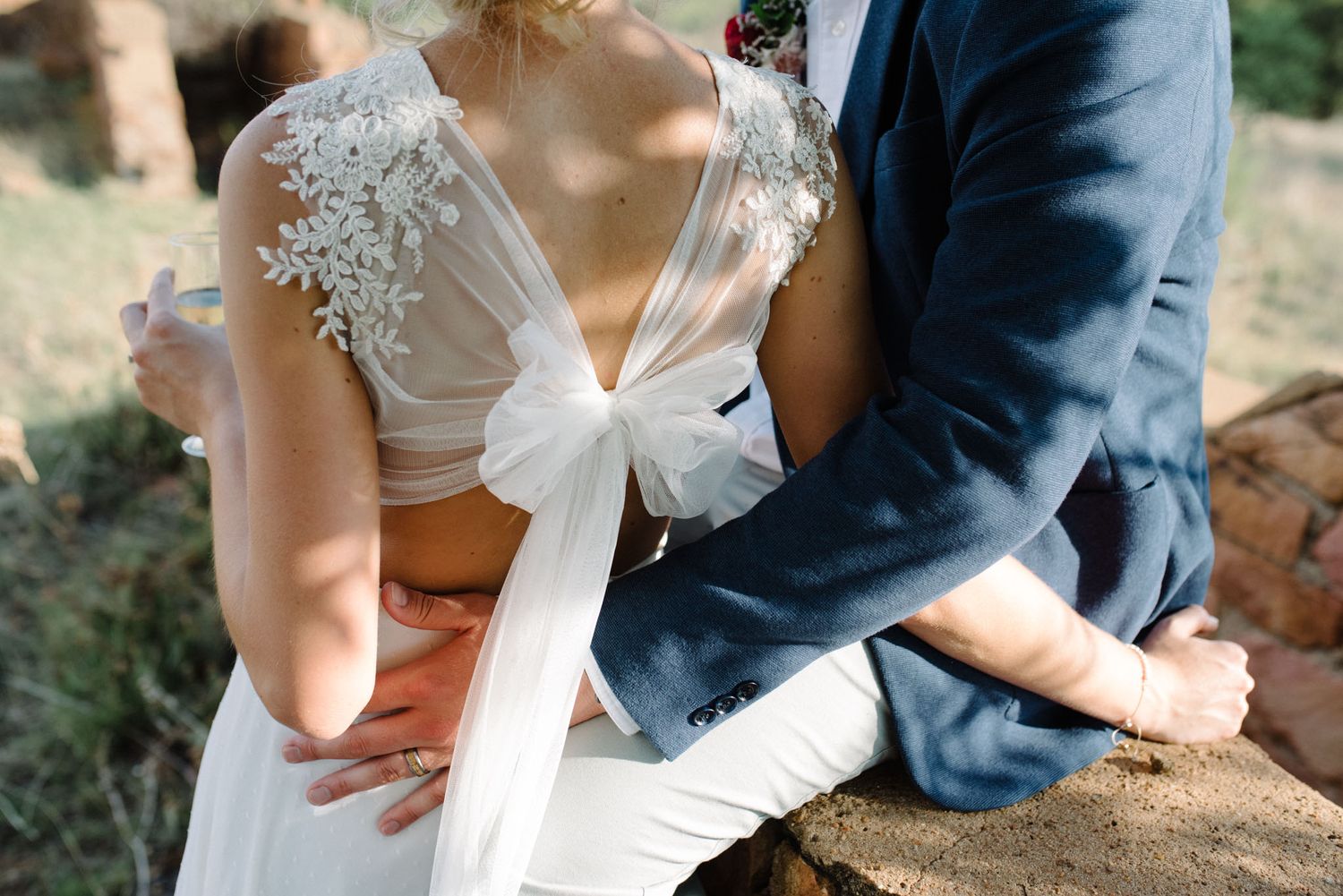 A bride in a wedding dress with a bow in Copenhagen