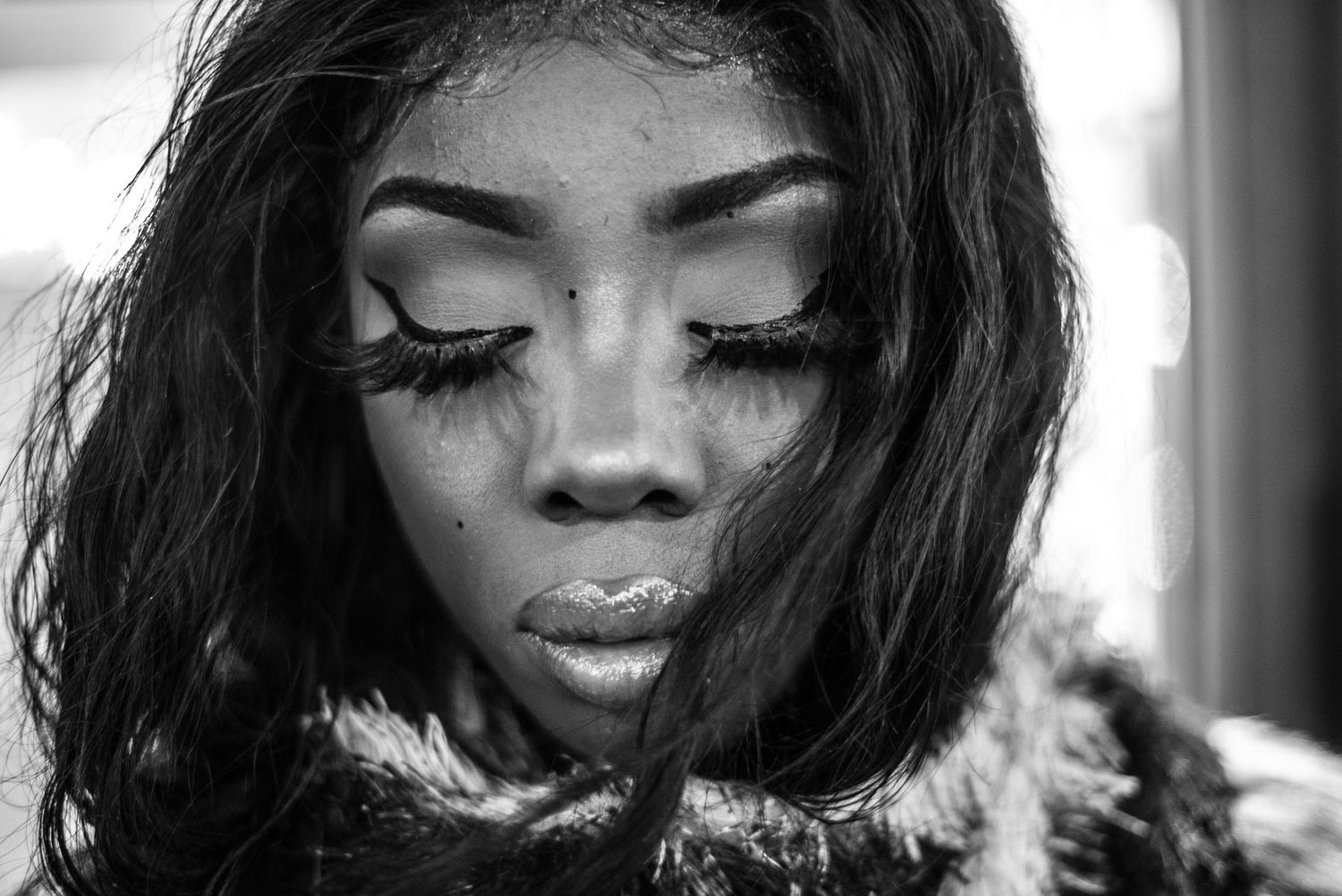 Black & White Portrait of a Stranger beautiful woman with accentuated eye make-up