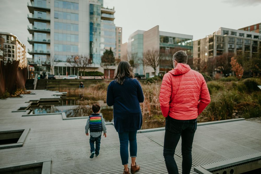 family walking through park portland oregon family photographer