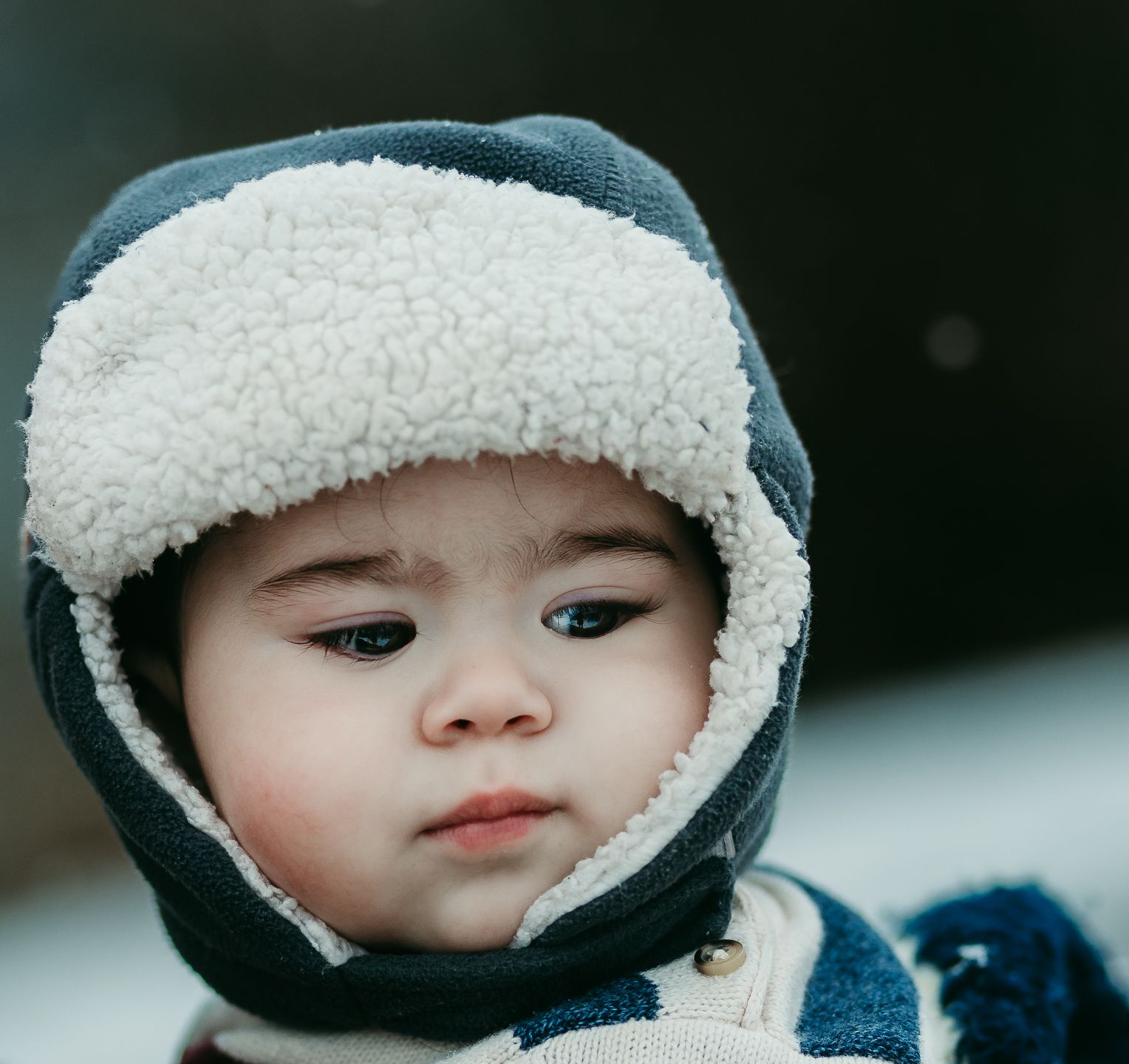 Baby boy wearing a winter hat