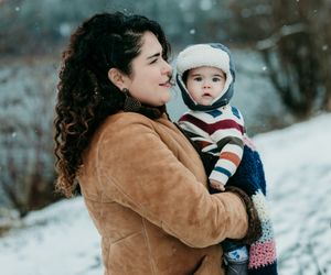 Mom and baby in the snow