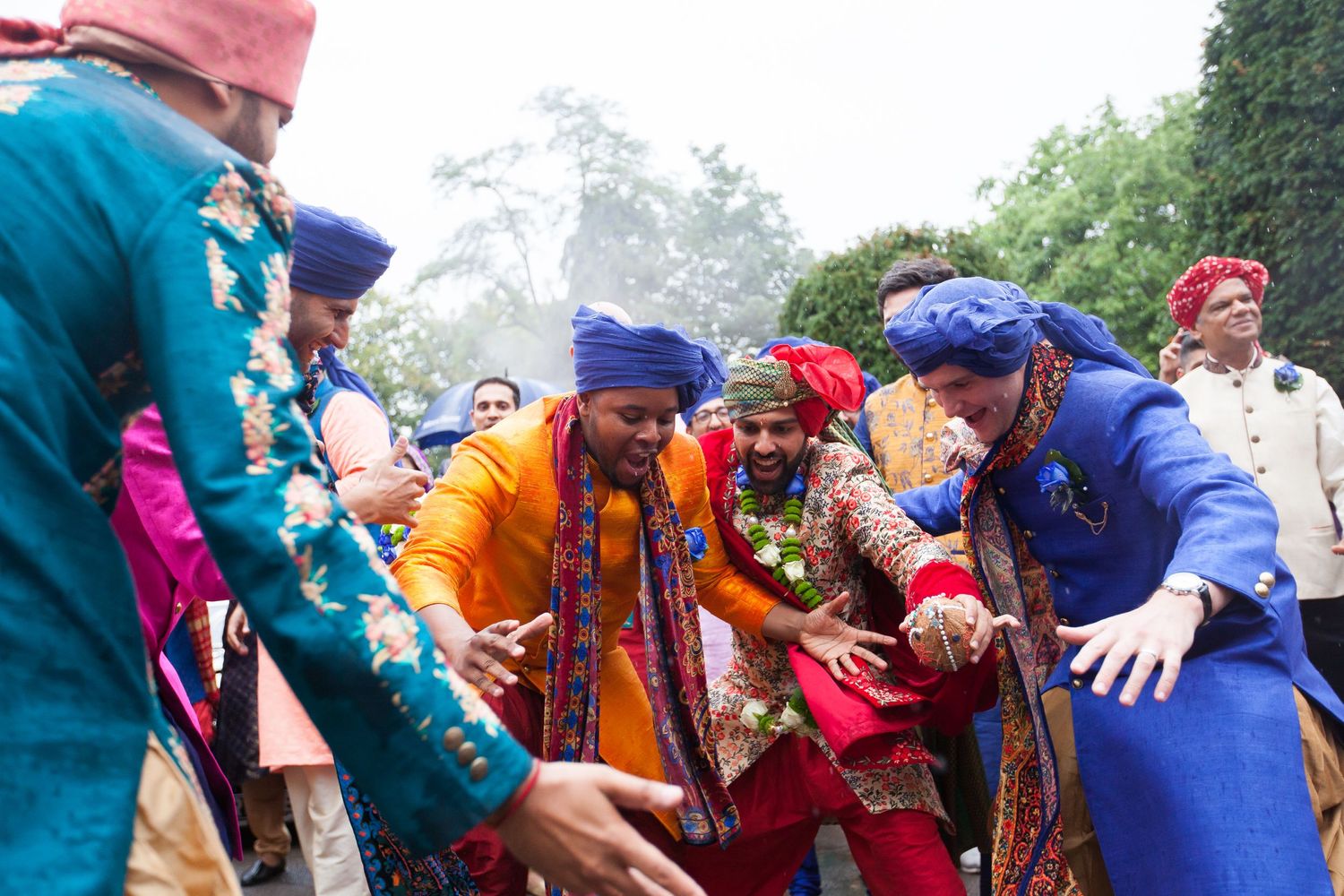Rajan dancing with the best men at his wedding groom arrival at Dulwich College in London