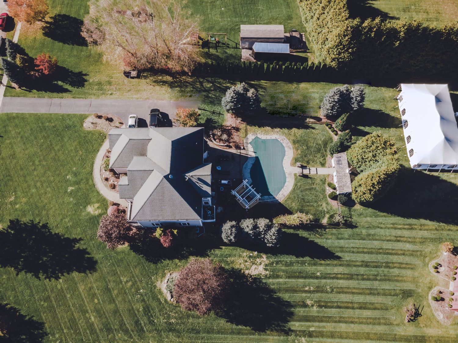 90 Degree Lookdown aerial view of residential work in South Windsor, Connecticut. Real Estate Photography and Video.