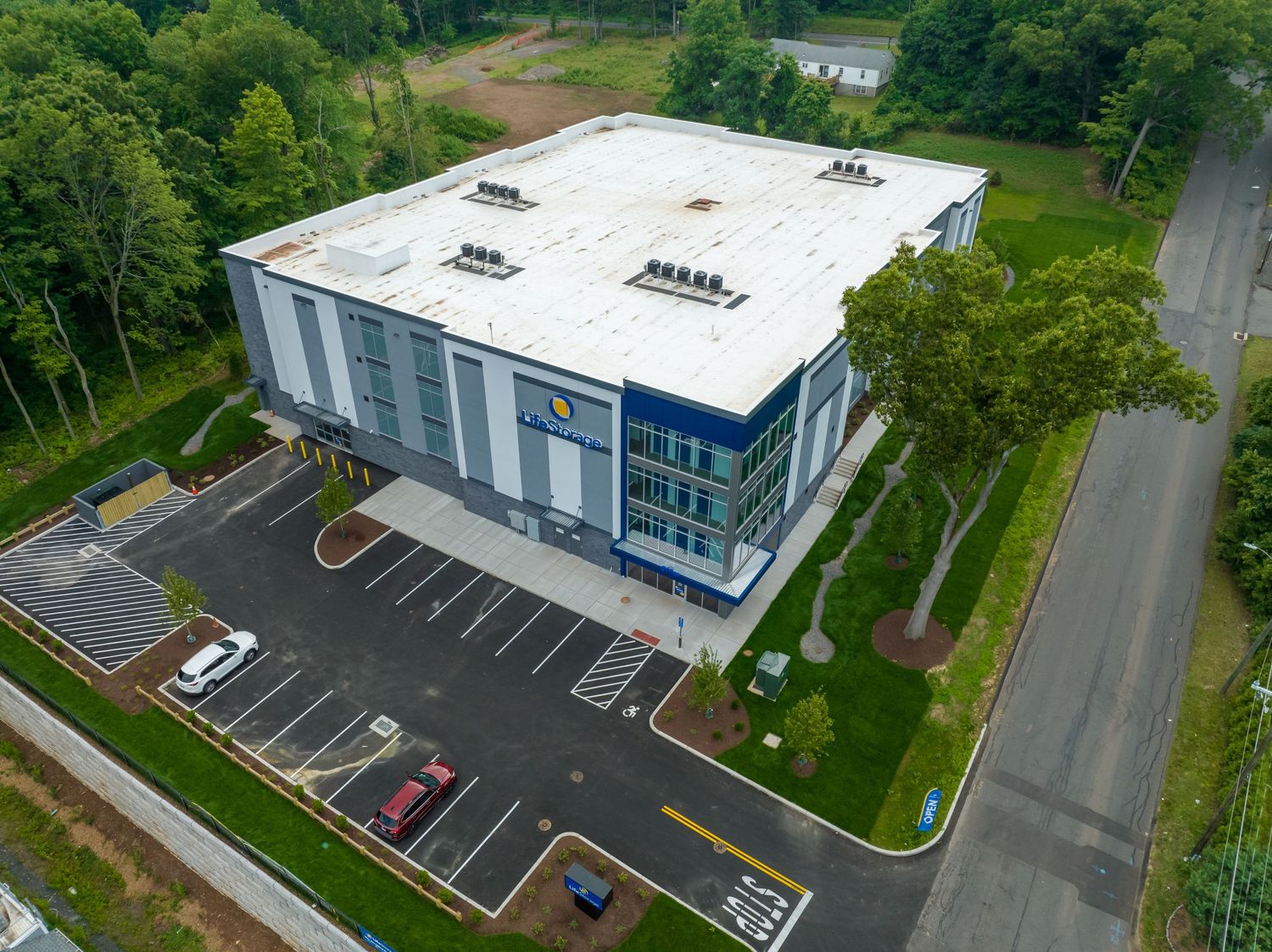 Aerial view of Life Storage in Hartford Area. Commercial Real Estate Photography and Video.