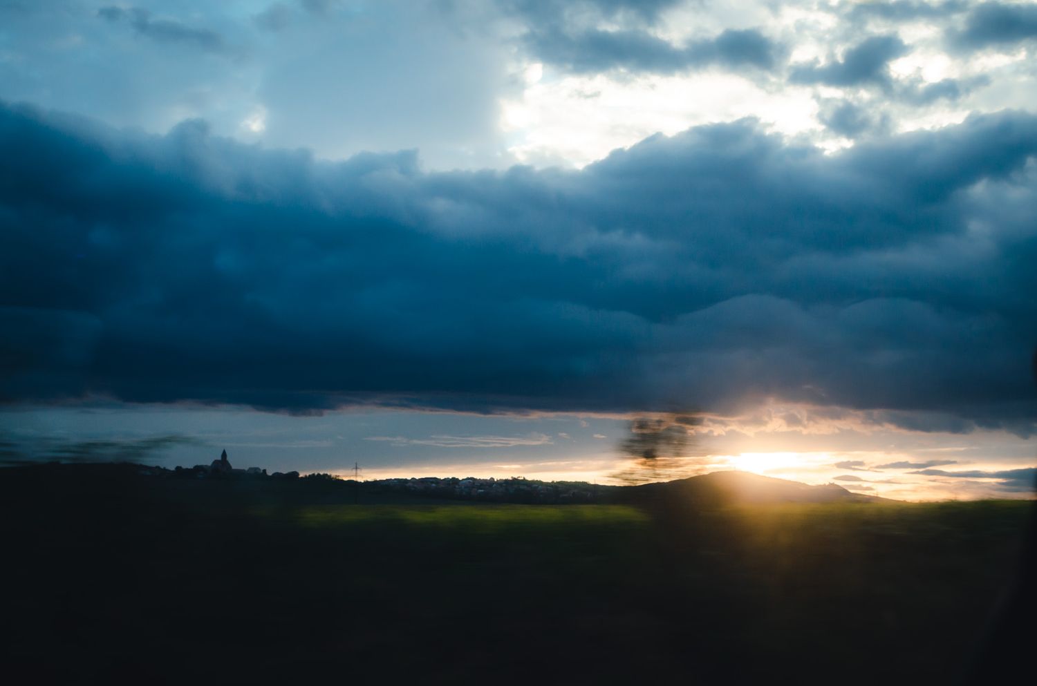 sunset from train in austrian boarder