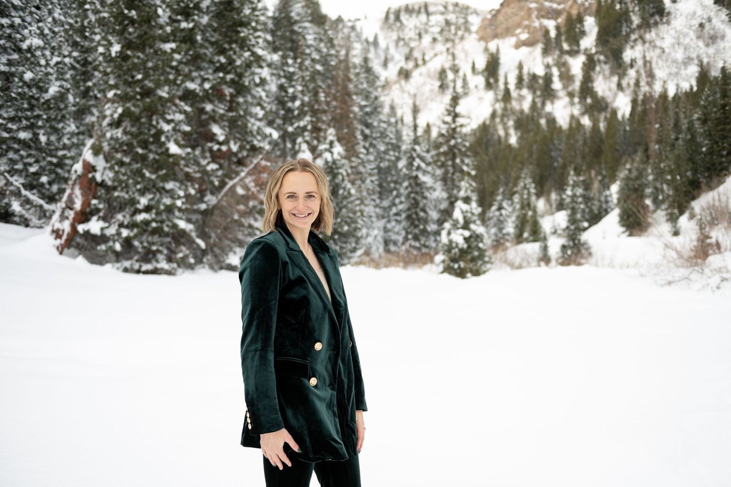 Portrait photo taken at Jordan Pines Campground in the snow