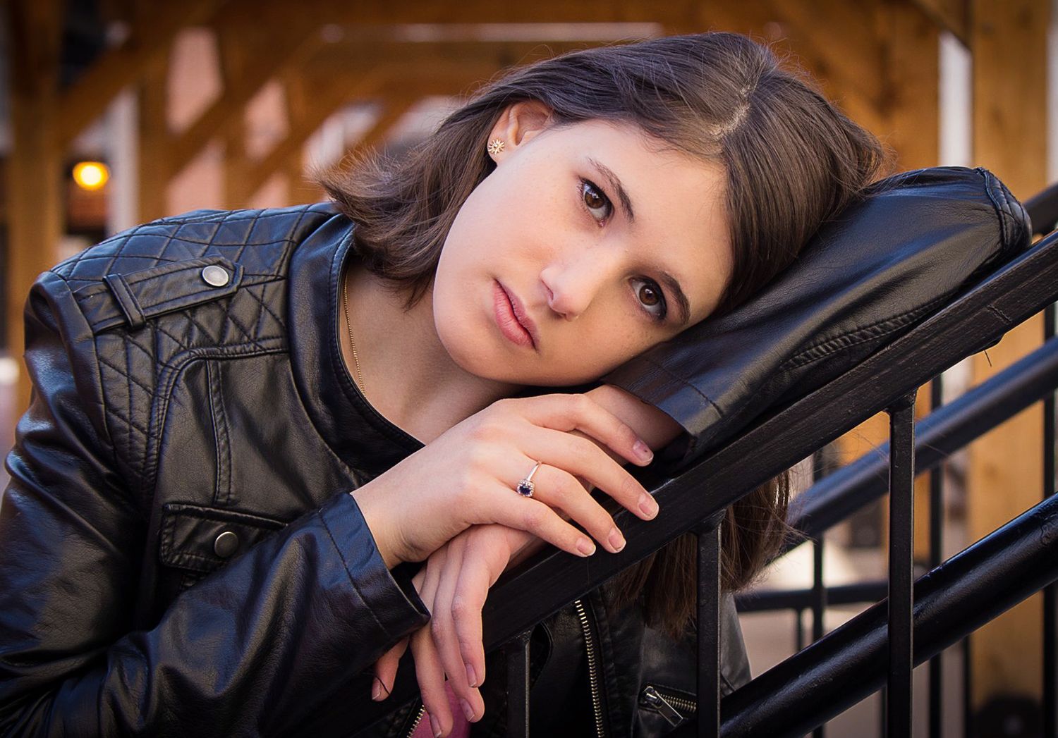 Young woman poses at Oldtown Walking Mall in Winchester, VA