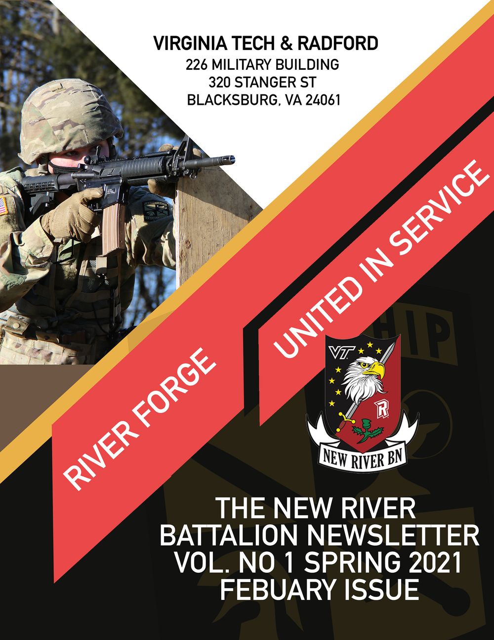 Military newsletter header for Virginia Tech and Radford New River Battalion.
