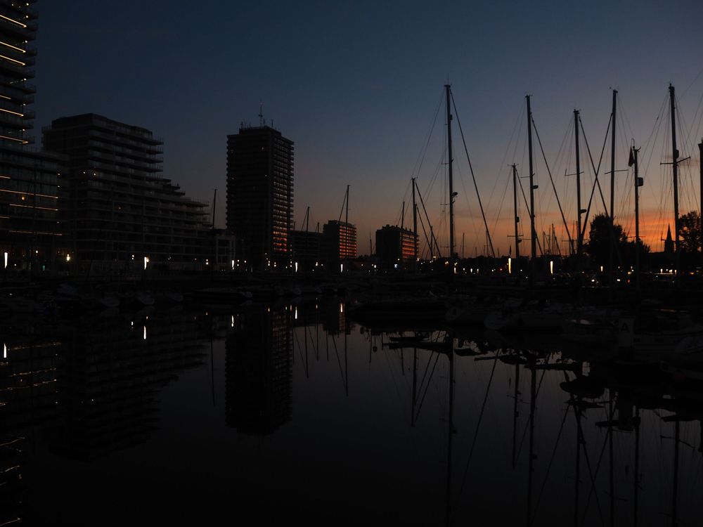 Last sunset colors at the docks in Ostend