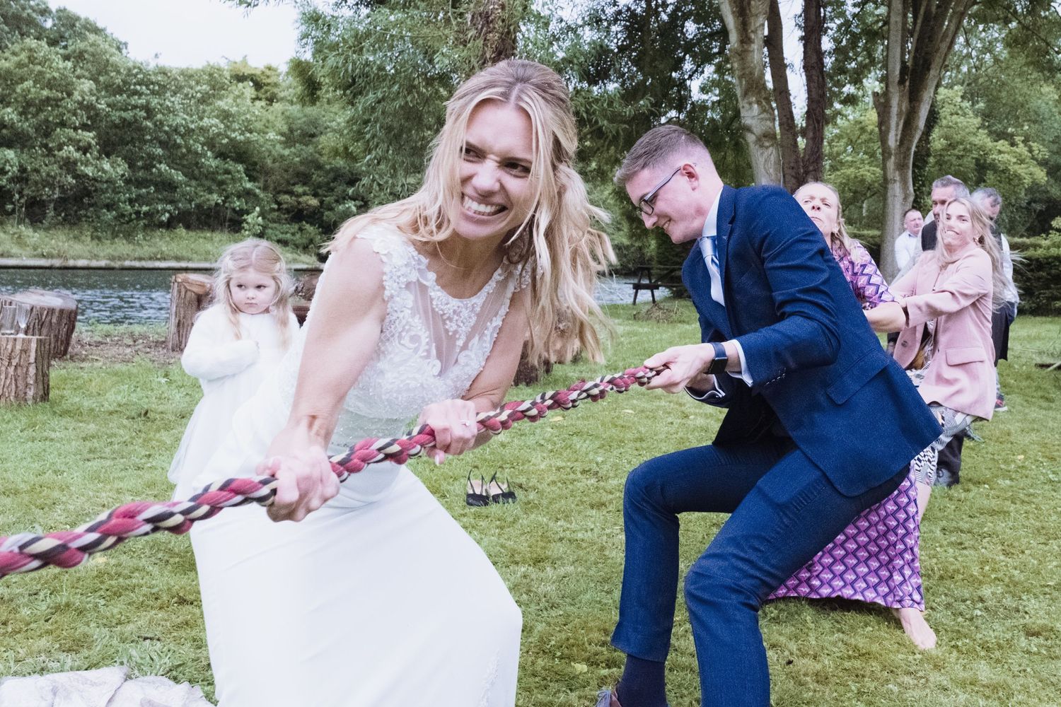 Bride playing tug-of-war