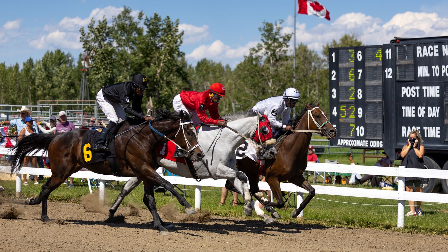 Nearing the Finish Line it's a close one, Millarville Horse Races