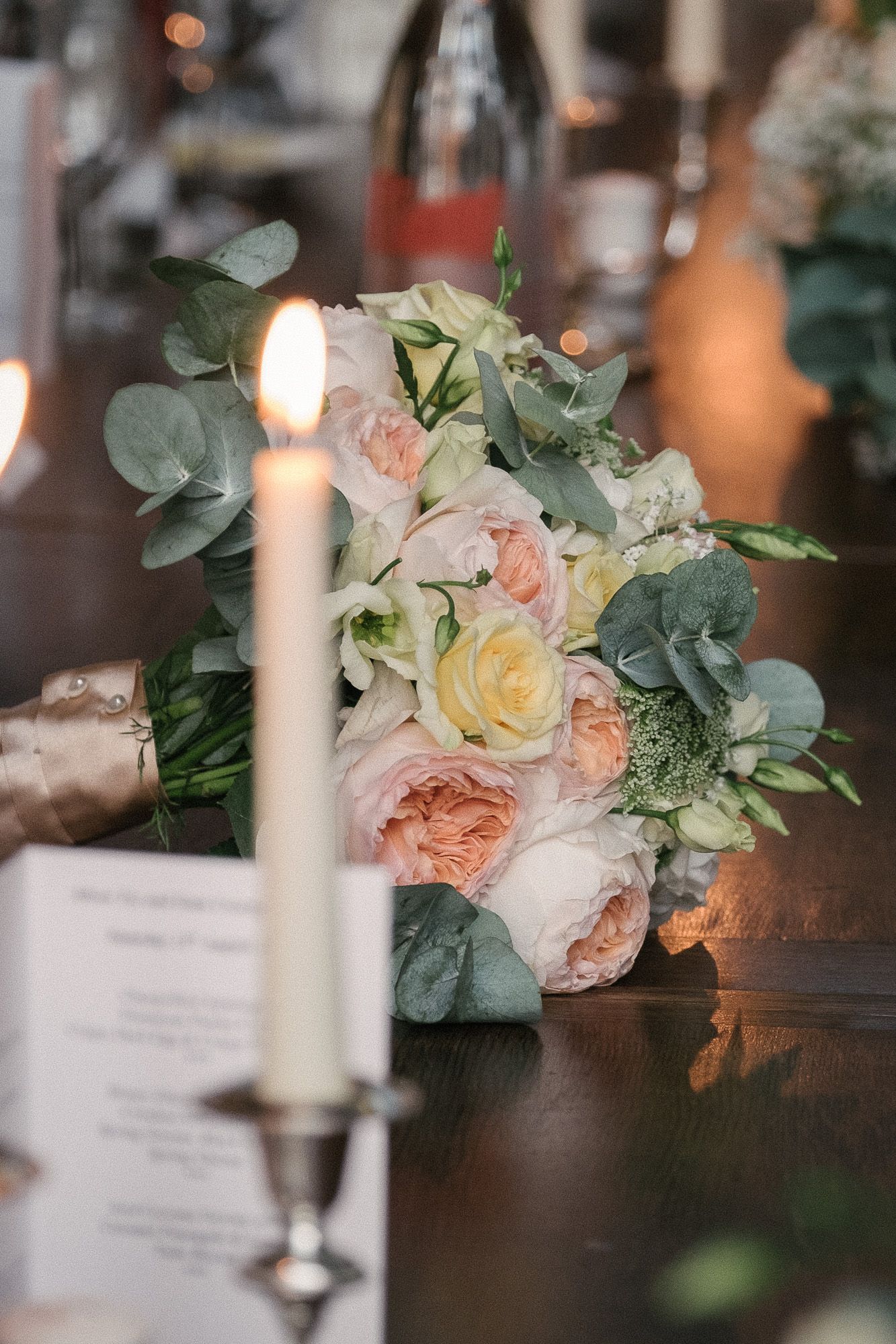 bridal bouquet on top table