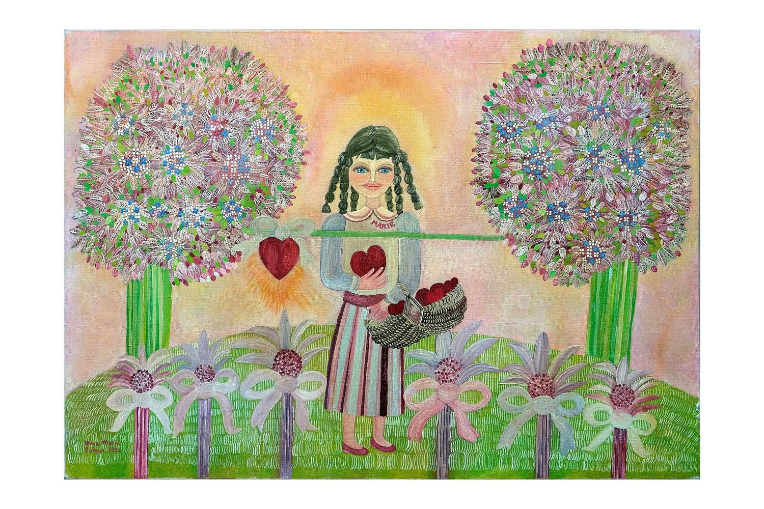 Marie ou la cueillette aux coeurs - Toile de Marie Saleun