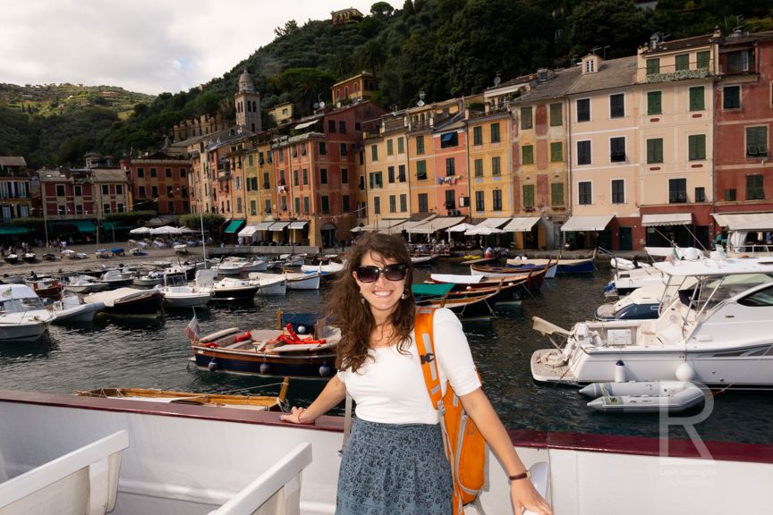 Leah Ramuglia on a cruise ship in Portofino Italy Italian Riviera coast