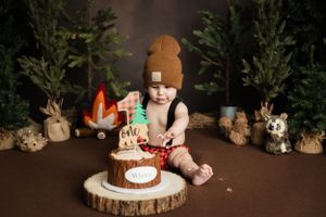 lumber jack cake smash 1 year studio photography