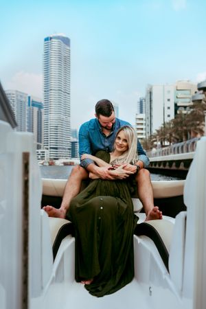 couple photoshoot on boat in dubai