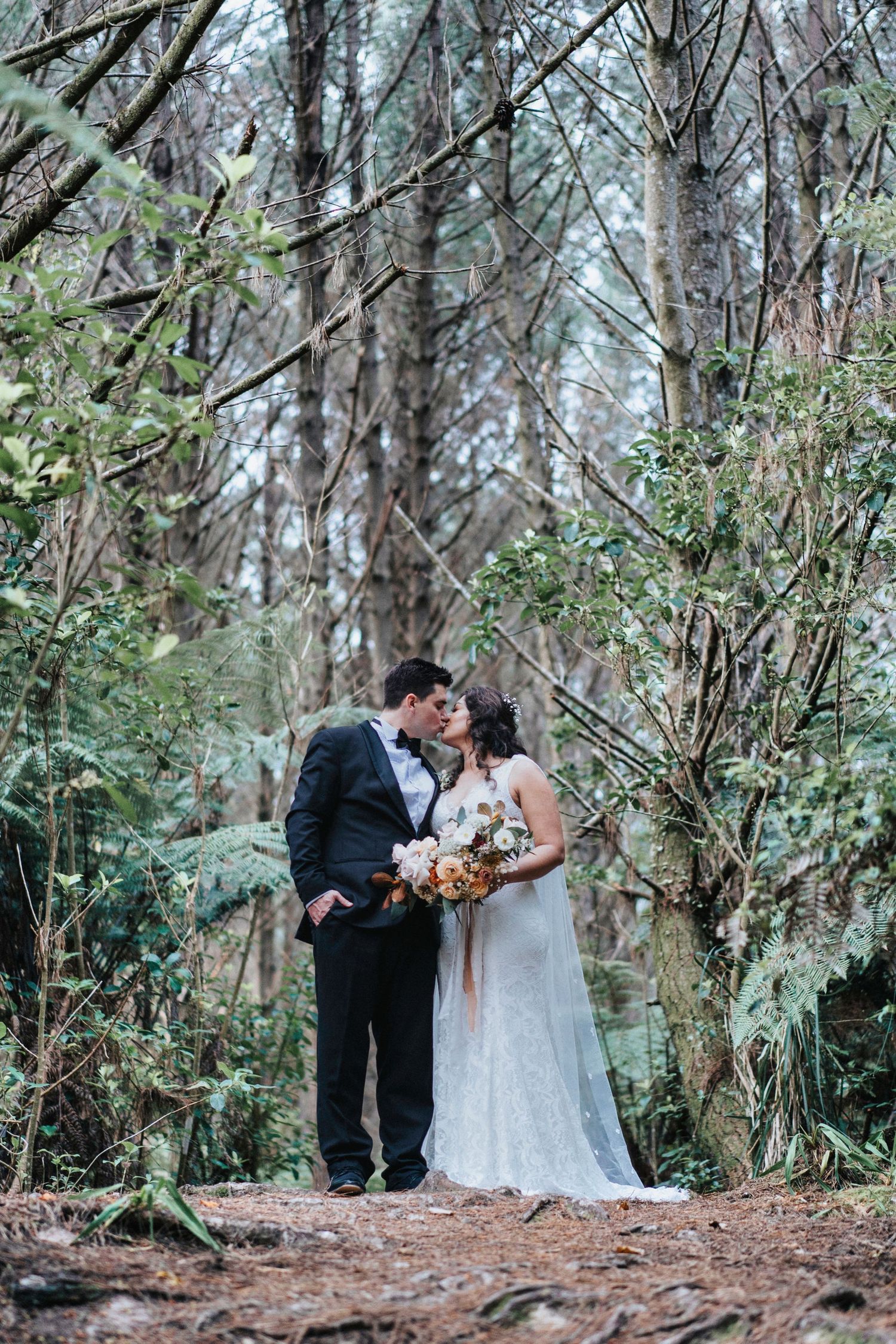 Riverhead Forest, wedding couple trees kiss