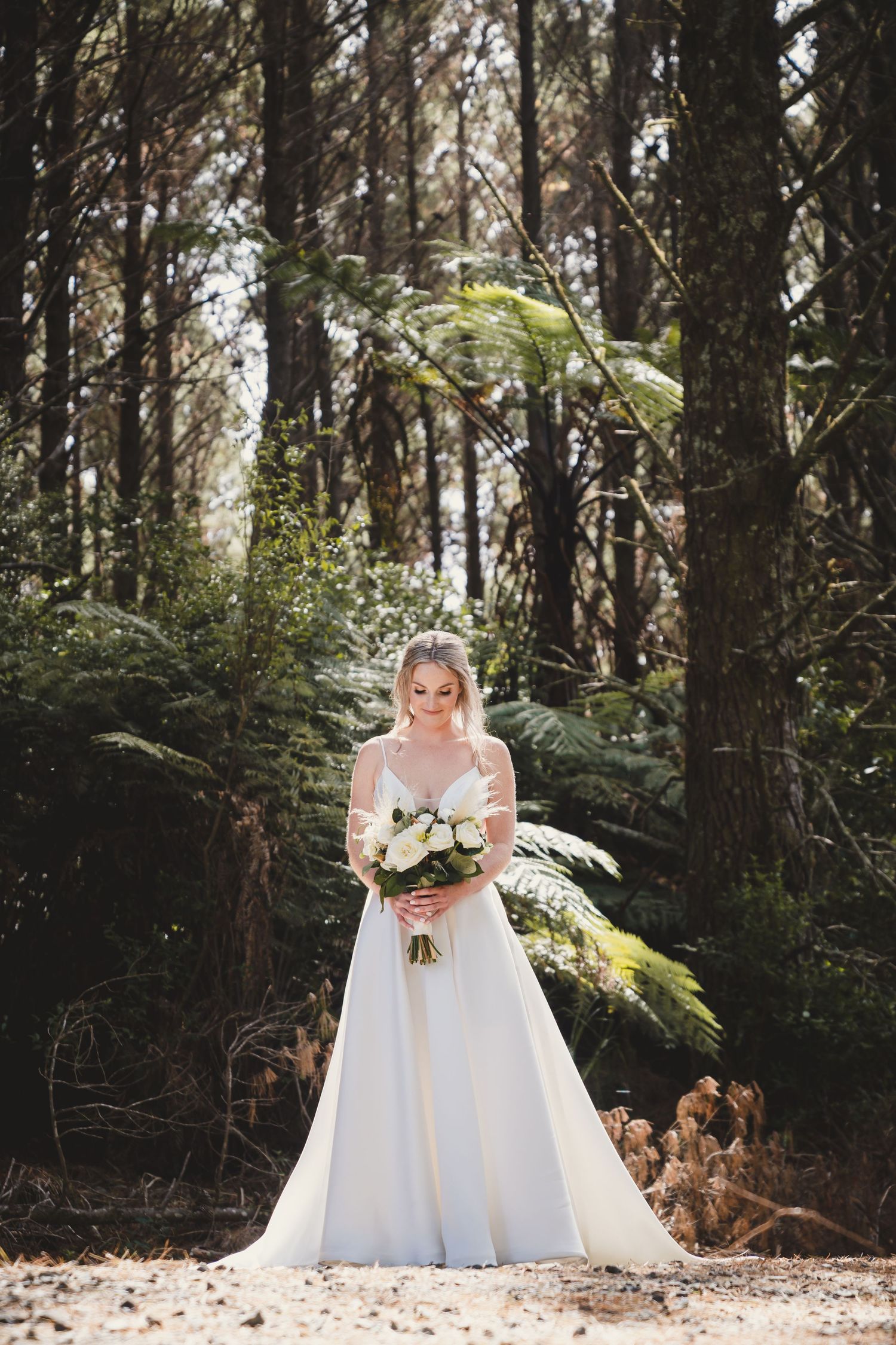 Riverhead Forest, bride wedding dress sun kissed