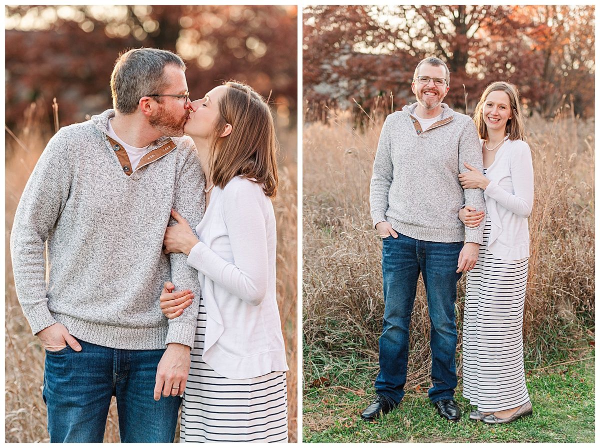 Posed couples portraits during golden hour in Starkey Park Zionsville during autumn