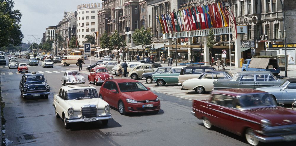 VW Golf VII included in vintage photograph from the 1960s  illustration CGI post production