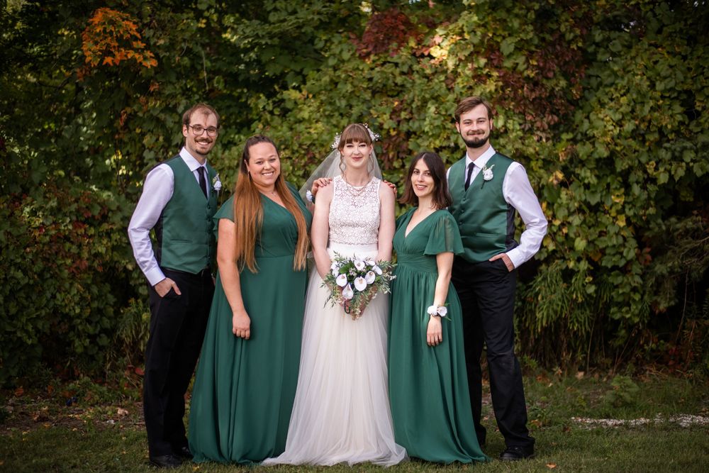 bride and wedding party outdoor fall autumn wedding in acton ontario