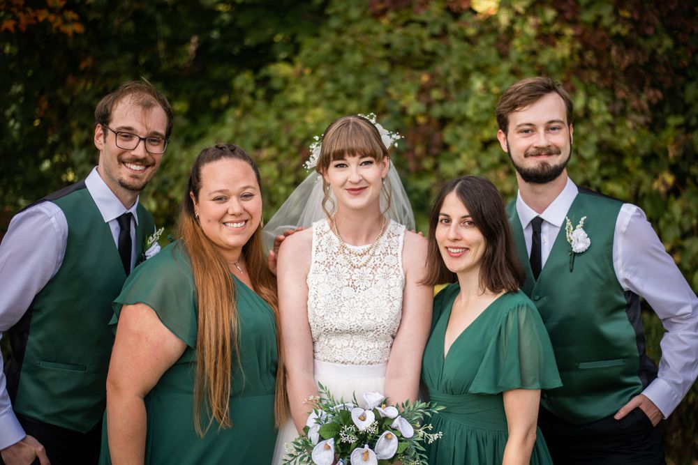 bride and wedding party close up autumn fall wedding acton ontario