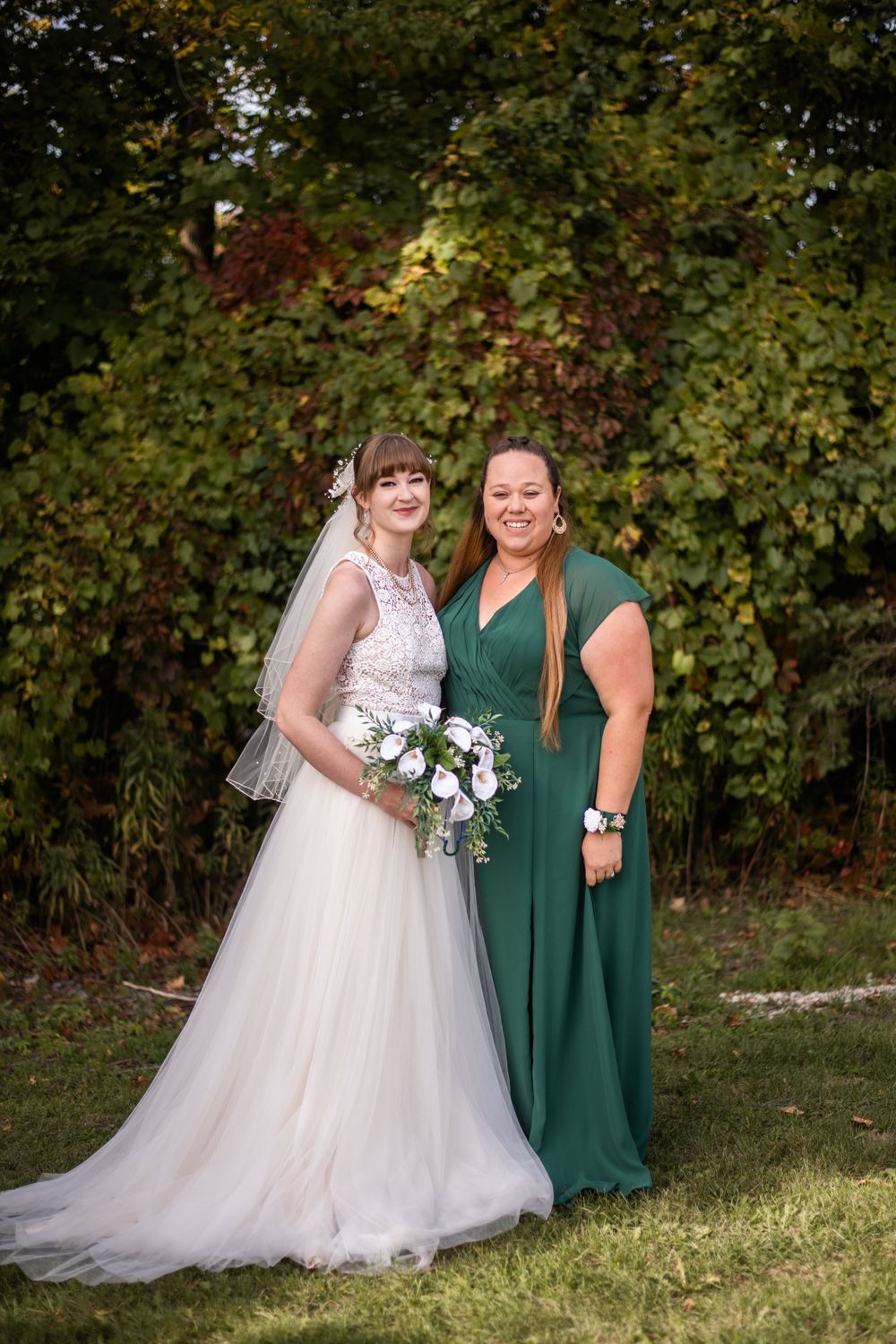 bride and bridesmaid outdoor fall autumn wedding photo acton ontario