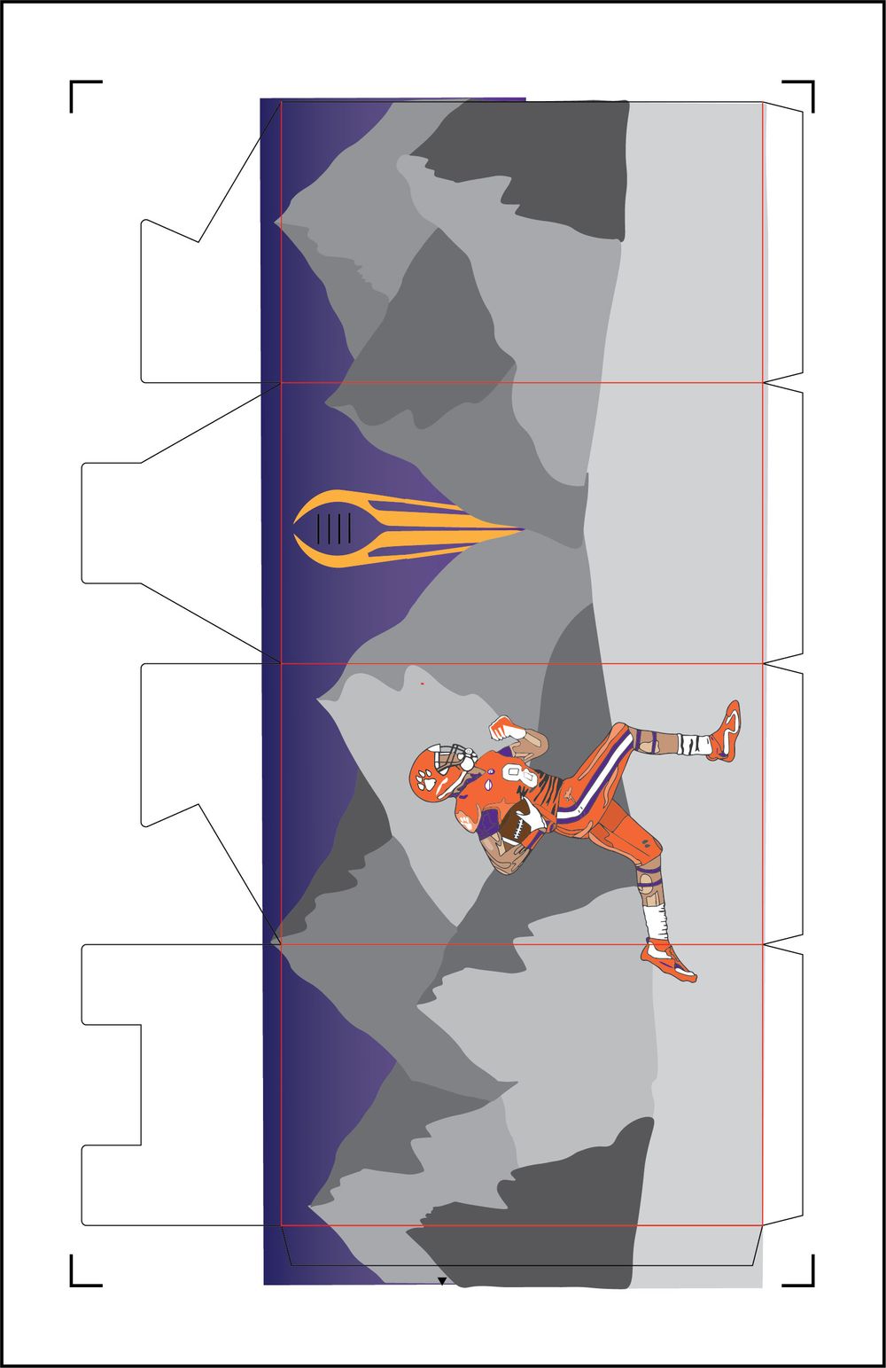 Stylized graphic design featuring the Clemson Tigers logo and mascot against a gray and purple background.