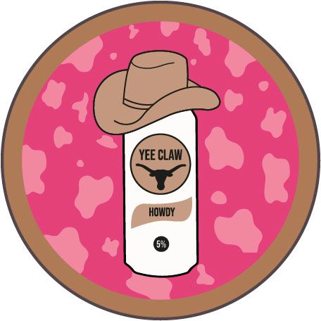 Circular logo design for Yee Claw featuring a cowboy hat on pink spotted background.