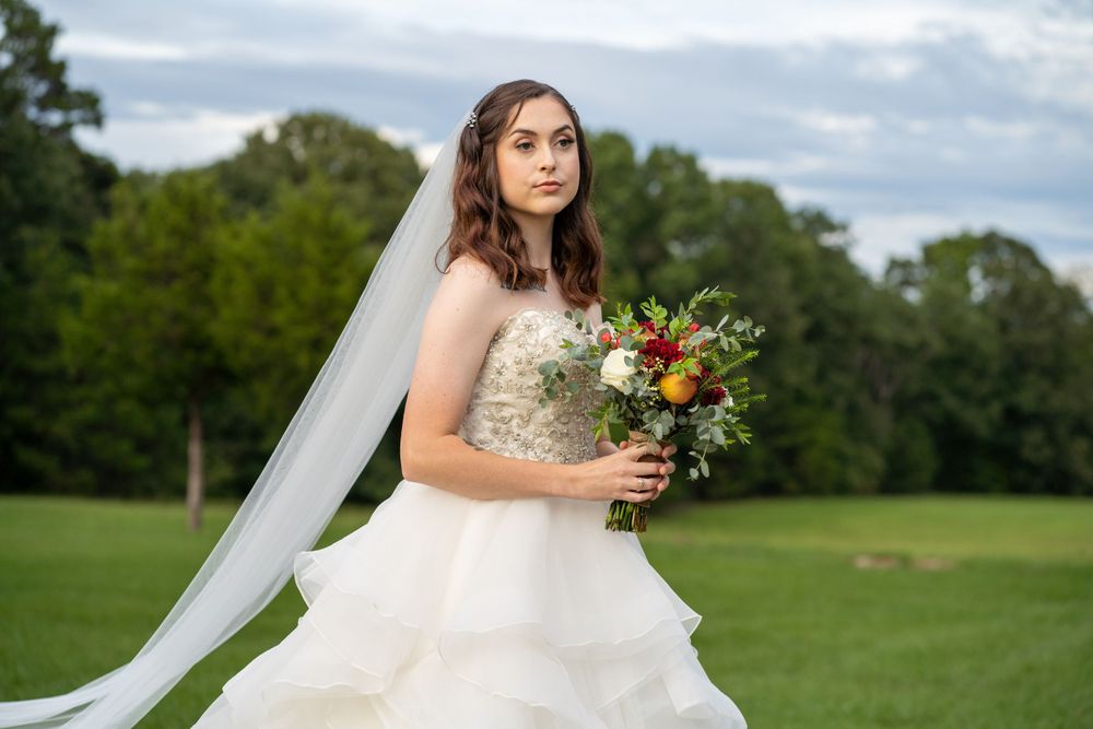 bride walking with bouquet