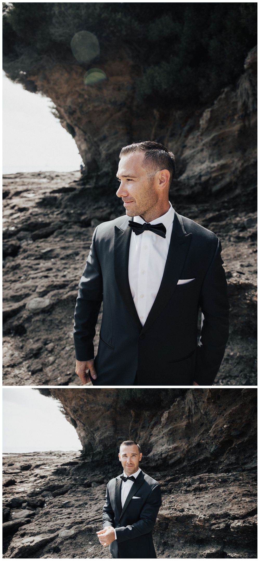groom on beach, groom style, groom with bowtie