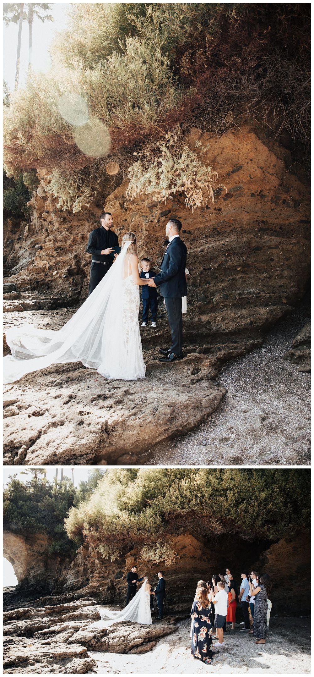 beach wedding ceremony, beach elopement ceremony, beach wedding near caves