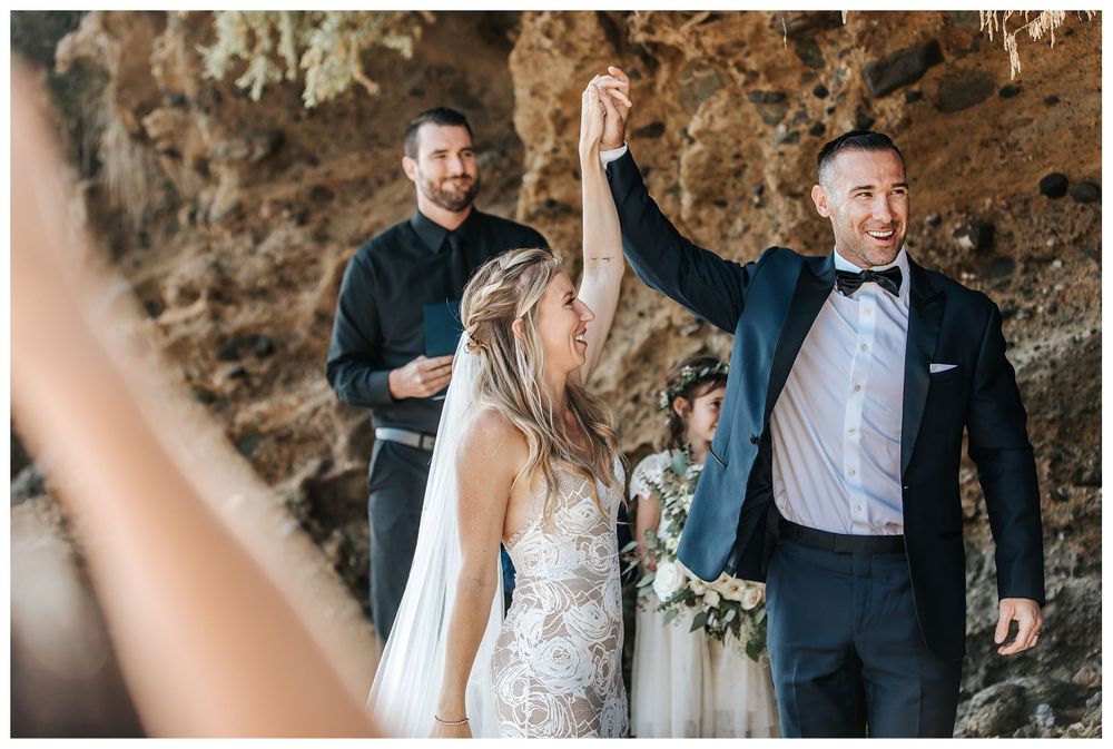 bride and groom on beach, beach wedding, beach elopement