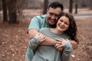 Couples portrait hugging