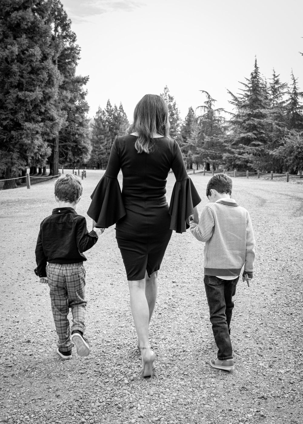 family portrait outside black and white