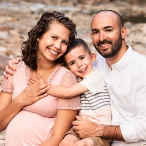 parent and boy hug summer family photo session