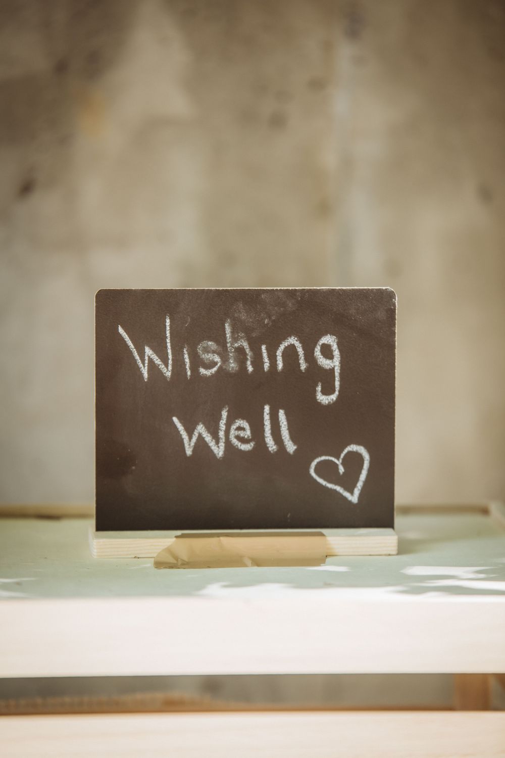 diy handwritten wishing well sign in chalk  wedding detail