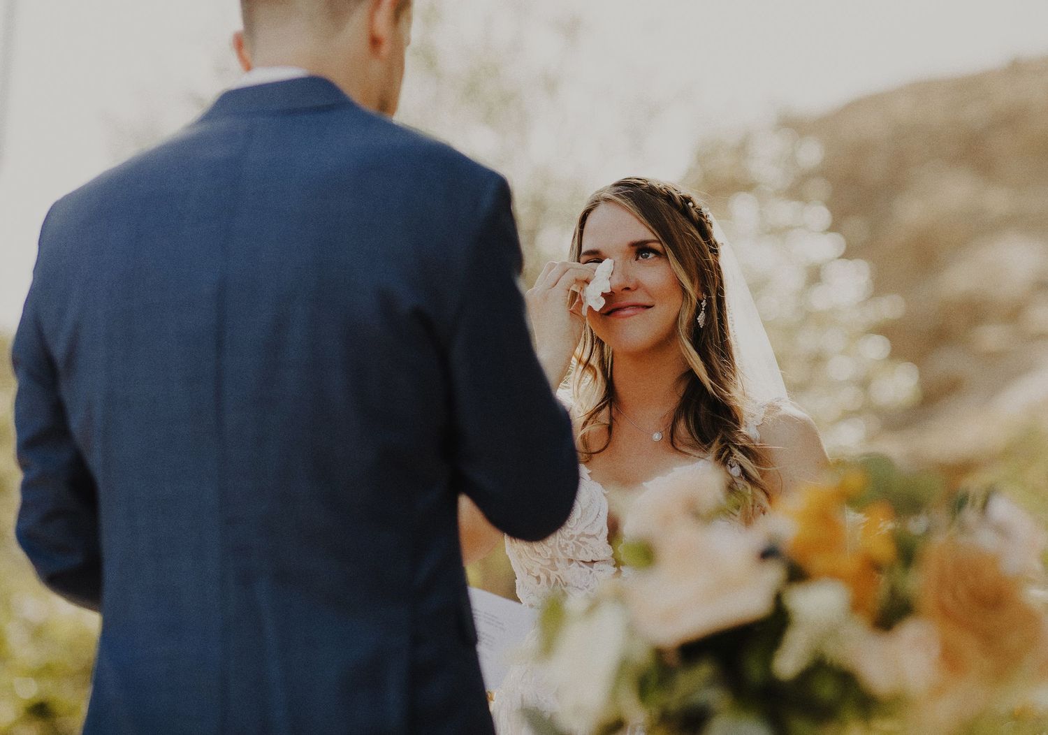 E Noelle Photography backyard wedding in Hidden Hills Los Angeles, bride and groom at alter
